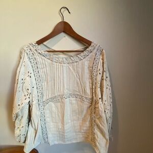 POL Cream Embellished Sleeve Blouse